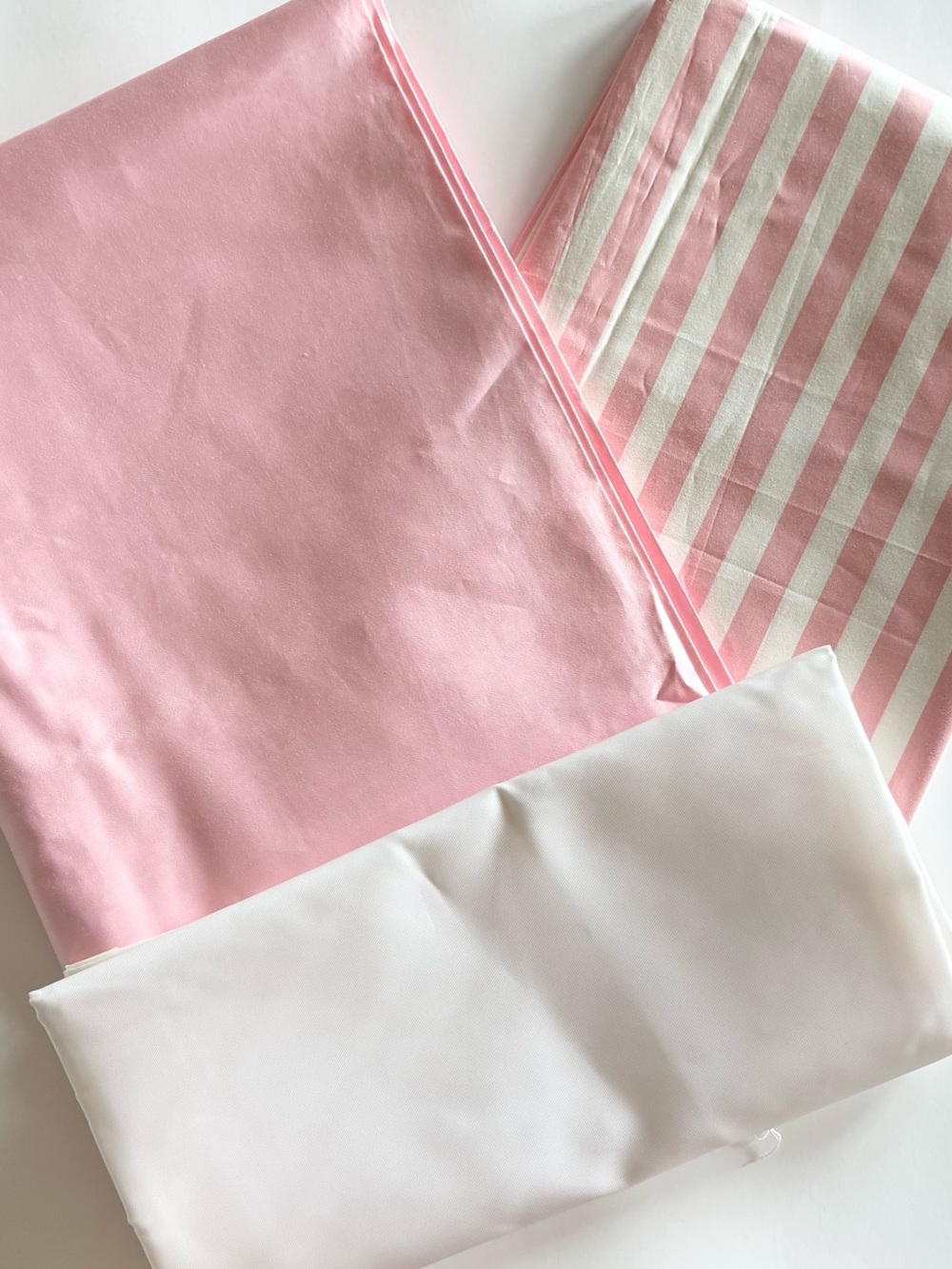 Fabric Bundle Solid Pink, Pink Pinstriped and White Polished Cotton
